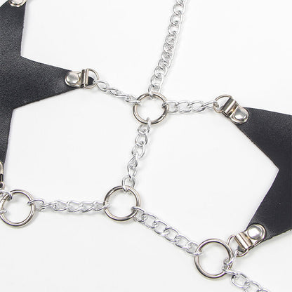 Imbracatura completa SUBBLIME FETISH con catena a stella, dettaglio in metallo, taglia unica, per accessori fetish e bondage.