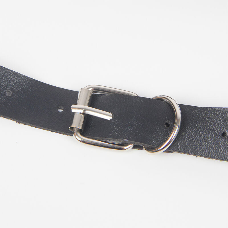Imbragatura SUBBLIME FETISH con anelli, taglia unica, mostra i dettagli della cintura di accessorio fetish in pelle e metallo
