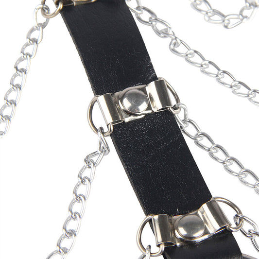 Pettorale SUBBLIME in pelle nera con catene, taglia unica, accessorio fetish per adulti, dettagli articolati e resistente