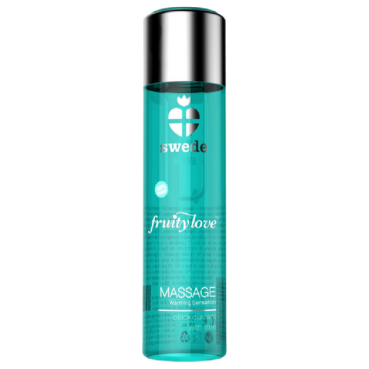 Olio da massaggio SWEDE Fruity Love con effetto riscaldante, Ribes nero e Lime, 120 ml, flacone elegante e compatto