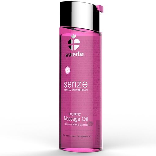 Olio da massaggio eccezionale SWEDE Herbal Aphrodisiac, bottiglia da 75 ml, con etichetta verde e dettagli del prodotto visibili