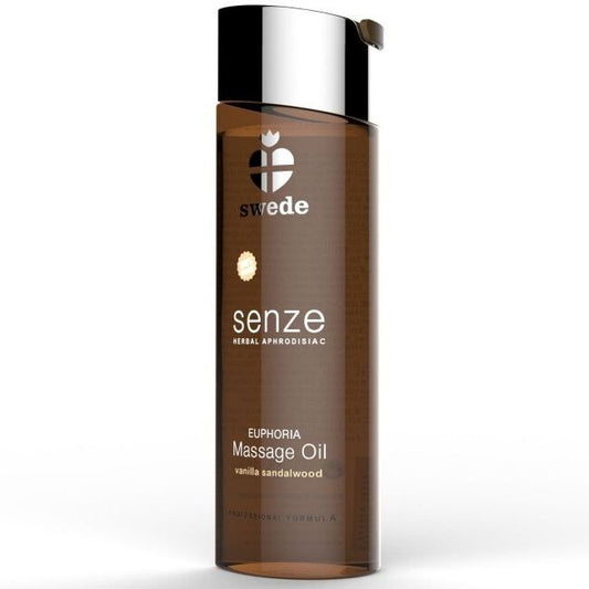 Olio da massaggio afrodisiaco alle erbe SWEDE Euphoria, bottiglia da 75 ml, con etichetta verde e aroma naturale.
