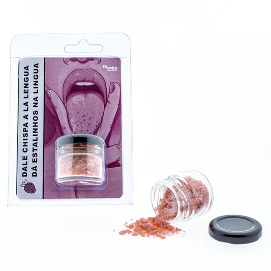 Baci magici alla fragola TALOKA, frizzante per la lingua, dolci e colorati, con confezione elegante e dettagli visivi accattivanti.