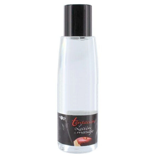 Olio da massaggio sensuale Tentacion al gusto di caramello, bottiglia da 100 ml con etichetta elegante e design accattivante.