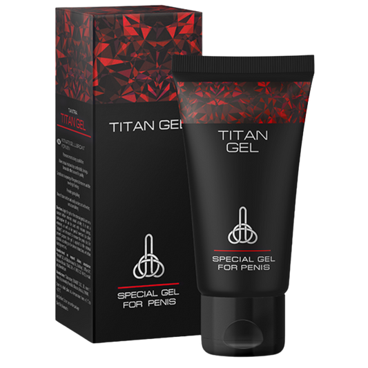 TITAN GEL aumento del pene in bottiglia da 50 ml, flacone con etichetta e applicatore, prodotto per potenziamento maschile