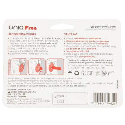 Preservativi senza lattice UNIQ con anello di protezione, confezione da 3 unità, prodotti di protezione e sicurezza.