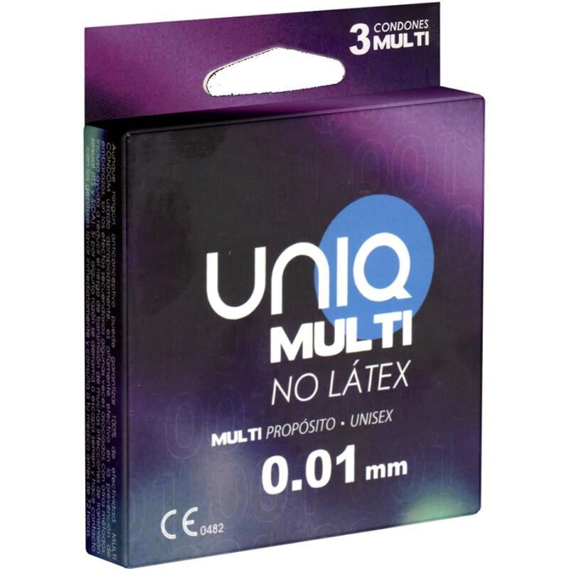 Preservativo senza lattice UNIQ, confezione da 3 unità, morbido e sicuro, ideale per sensibilità e comfort.