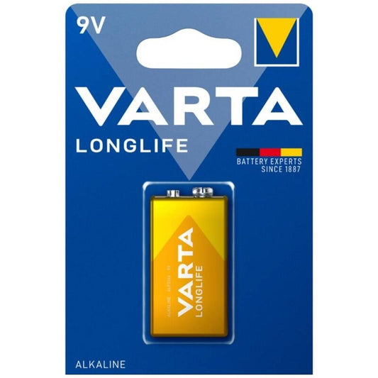 Batteria alcalina VARTA Longlife 9V LR61 in blister, ideale per dispositivi portatili e applicazioni domestiche.