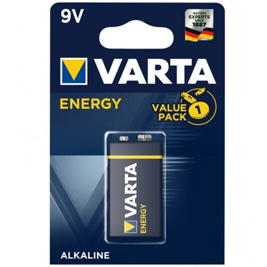 Batteria VARTA Energy 9V LR61, una singola batteria alcalina con terminale a vite, ideale per dispositivi portatili.