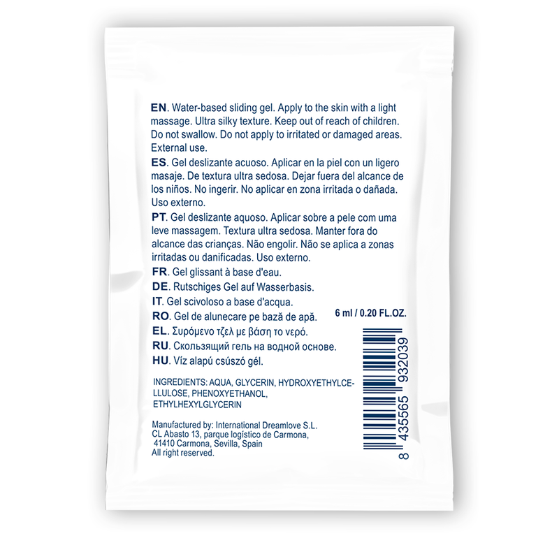 Gel scorrevole neutro Waterfeel a base d'acqua, 6 ml, contenuto visibile in un flacone trasparente con etichetta.
