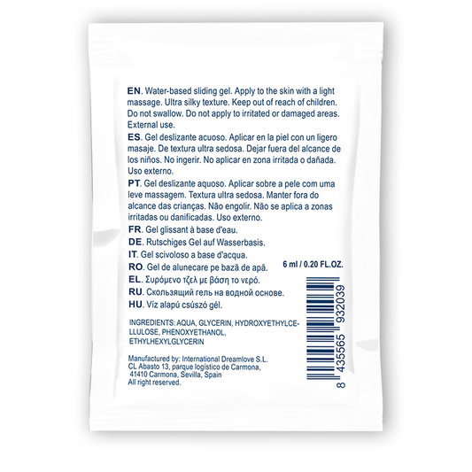 Gel scorrevole neutro Waterfeel a base d'acqua, 6 ml, contenuto visibile in un flacone trasparente con etichetta.