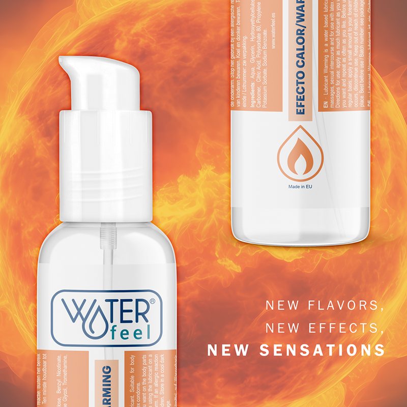 Lubrificante ad effetto calore Waterfeel da 150 ml, gel trasparente e fluido per sensazioni di calore e comfort.