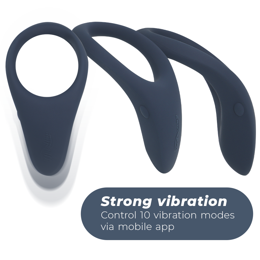 Anello vibrante WE-VIBE Verge in silicone nero, con pulsanti di controllo e design ergonomico per stimolazione.