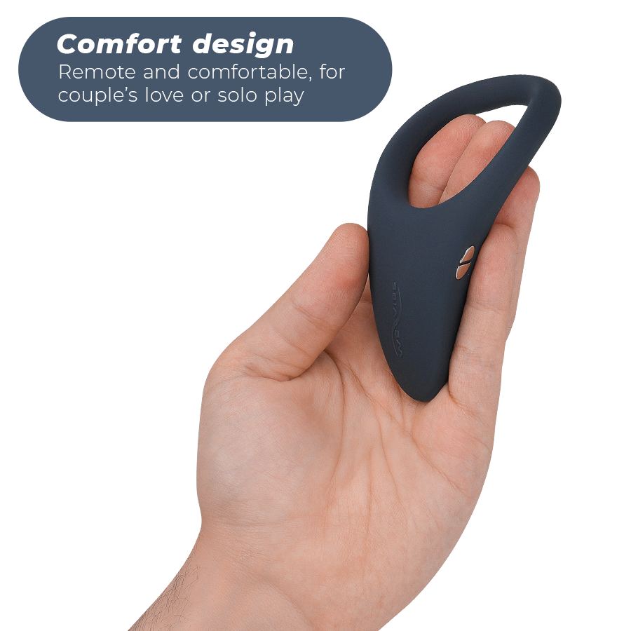 Anello vibrante WE-VIBE Verge in silicone nero, con superficie liscia e design ergonomico, visibile in primo piano.