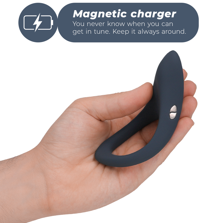 Anello vibrante WE-VIBE Verge in silicone nero, con pulsanti di controllo e design ergonomico, visibile in primo piano.