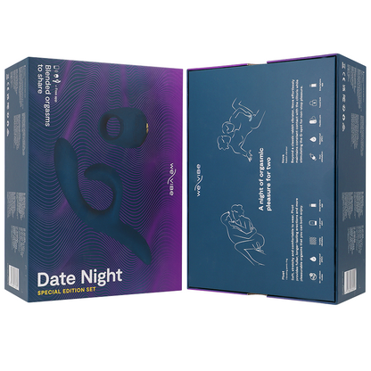Impostazione appuntamento notturno di WE-VIBE, immagine con testo e logo del marchio WE-VIBE.