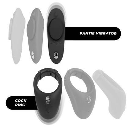 Set di gioielli erotici WE-VIBE Tease Us Bond e Moxie con stimolatori vibranti e accessori per il piacere e il gioco di coppia.