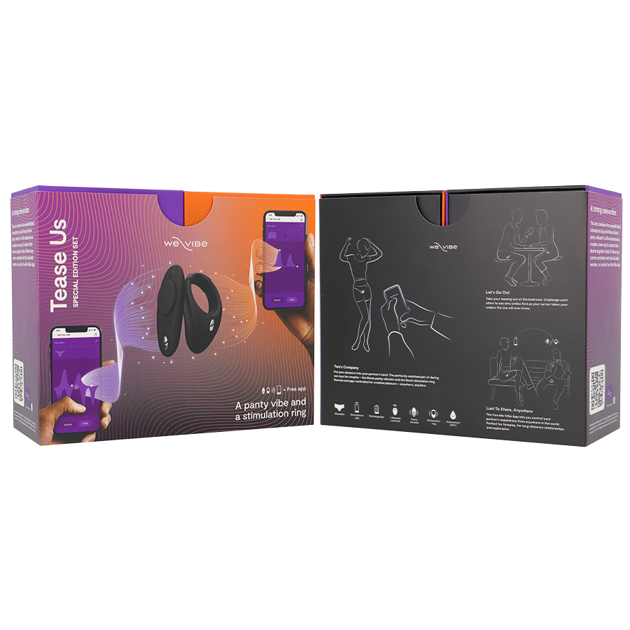 Set di giocattoli erotici WE-VIBE Tease Us Bond e Moxie con dispositivi wireless e stimolatori intimi, in dettaglio.