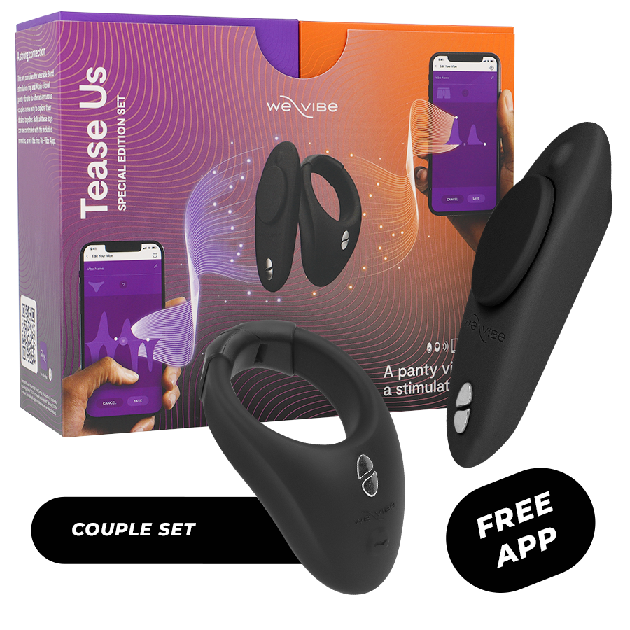 Set di giocattoli intimi WE-VIBE Tease Us Bond e Moxie, con dispositivi di stimolazione e tecnologia wireless.