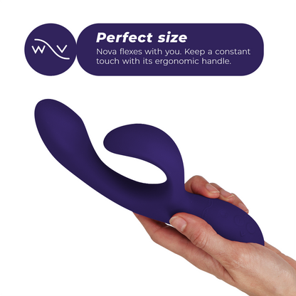 Vibratore Nova 3 Rabbit di WE-VIBE di colore blu notte, con design ergonomico e dettagli realistici.
