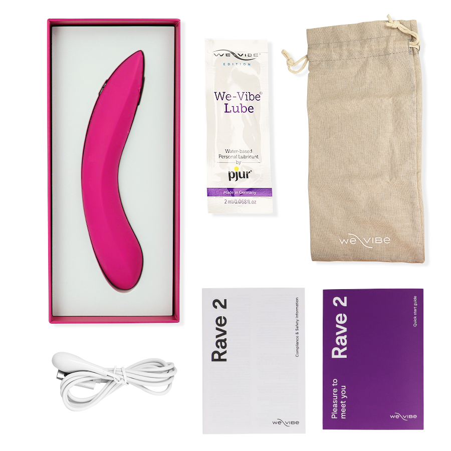 Vibratore G-spot rosa WE-VIBE RAVE 2, design compatto e ergonomico, con superficie liscia e dettagli eleganti.
