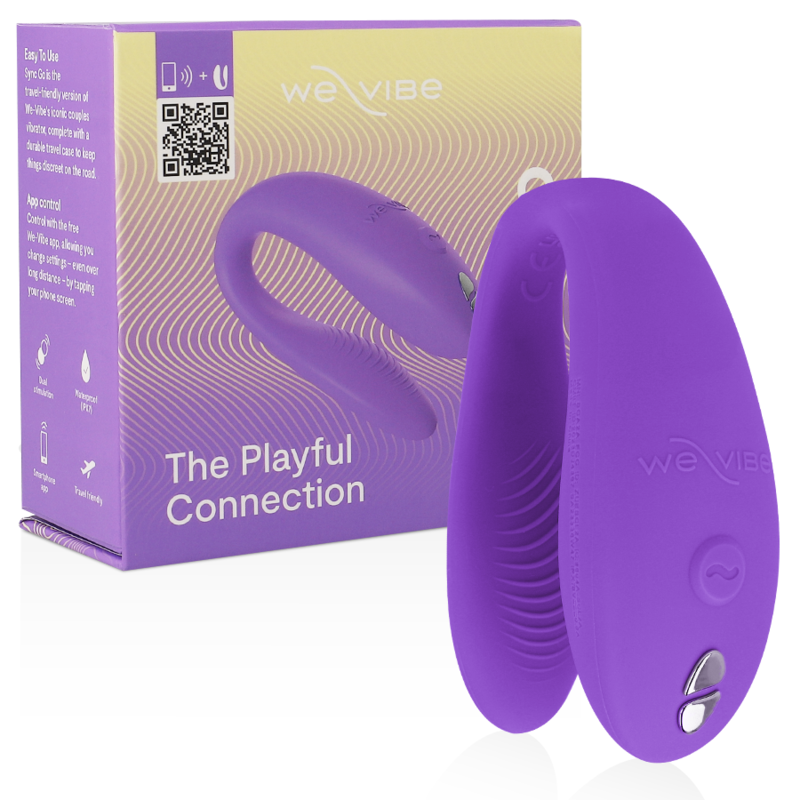Stimolatore doppio WE-VIBE Sync Go viola con design ergonomico e controlli intuitivi, visibile in questa immagine.