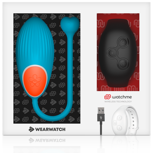 Orologio WearWatch TECNOLOGIA WATCHME Telecomando Uovo Blu/JET con schermo e pulsanti, vista frontale in primo piano