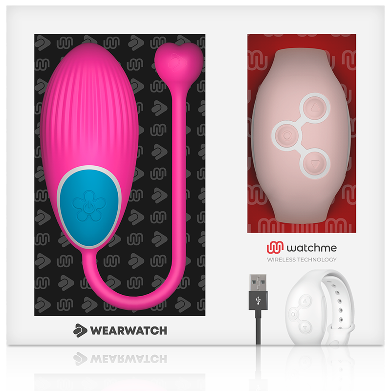 Orologio WearWatch WatchMe telecomando a forma di uovo color fucsia e rosa, con display e pulsanti visibili.