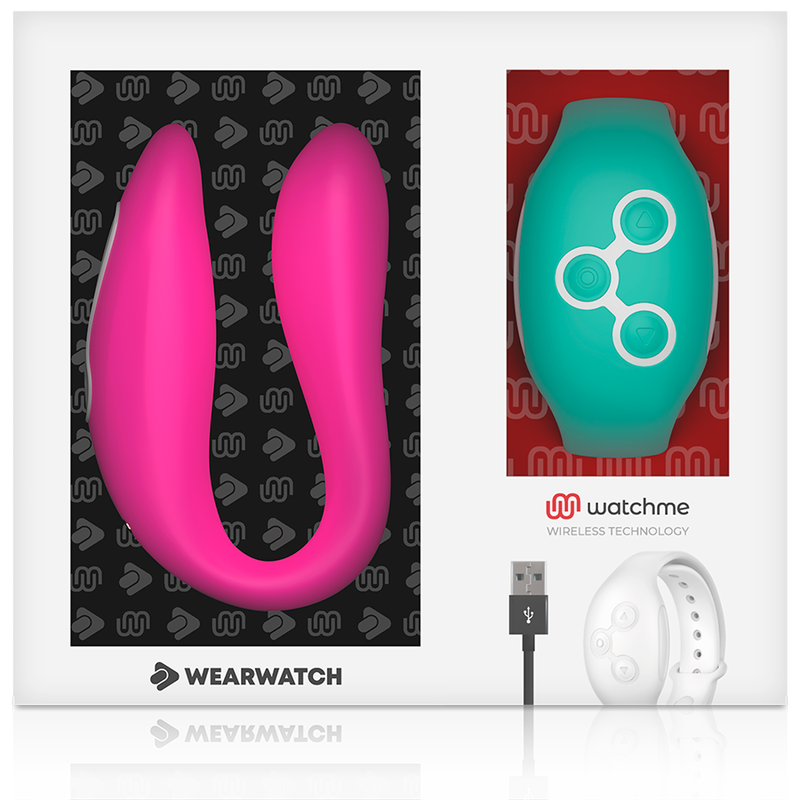 Vibratore WearWatch WatchMe a doppia tecnologia, colore fucsia, con dettagli ispirati all'acqua di mare, visibile in primo piano