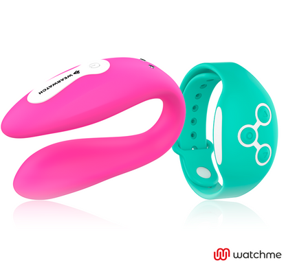 Vibratore WearWatch WatchMe a doppia tecnologia, colore fucsia, con dettagli di acqua di mare, visibile in primo piano.