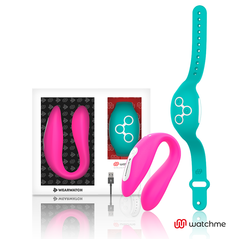 Vibratore Wearwatch WatchMe a doppia tecnologia, colore fucsia, con dettagli che richiamano l'acqua di mare, visibile in primo piano.