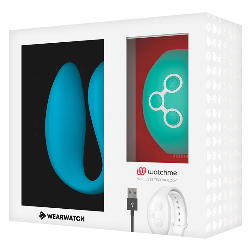 Vibratore WearWatch WatchMe Indigo/Acqua di Mare con doppia tecnologia, design elegante e dettagli colorati, immagine dettagliata.