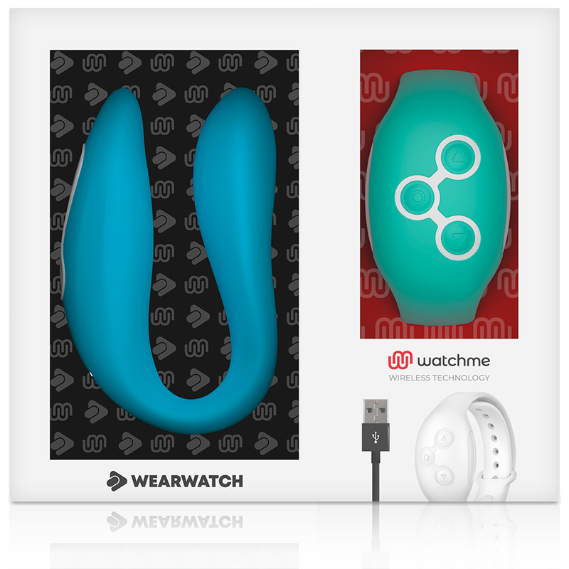Vibratore WearWatch WatchMe Indigo e Acqua di Mare con tecnologia doppia, visibile nella immagine in dettaglio.