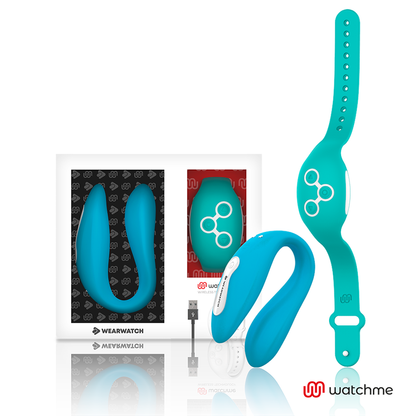 Vibratore WearWatch WatchMe Indigo e Acqua di Mare, design elegante e tecnologia doppia, con dettagli visibili in immagine.