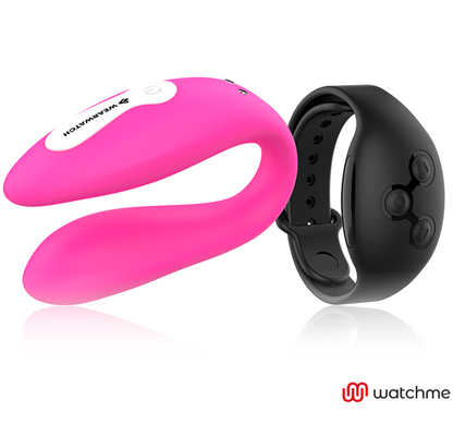 Vibratore WearWatch WatchMe con tecnologia doppia, colore fucsia e azabache, mostrato in primo piano.