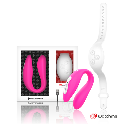 Vibratore WEARWATCH WATCHME a doppia tecnologia in colore fucsia e neve, con design ergonomico e dettagli visibili.