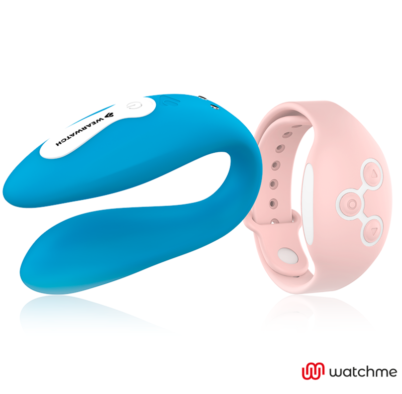 Vibratore doppia tecnologia WearWatch WatchMe in colore indaco e rosa, dettaglio visibile dell'oggetto in immagine.