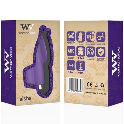 Stimolatore Dito Aisha in silicone di WOMANVIBE, dispositivo portatile e morbido per piacere personale femminile.