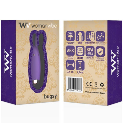 Stimolatore in silicone Bugsy di WOMANVIBE, design ergonomico e morbido, ideale per il piacere personale.