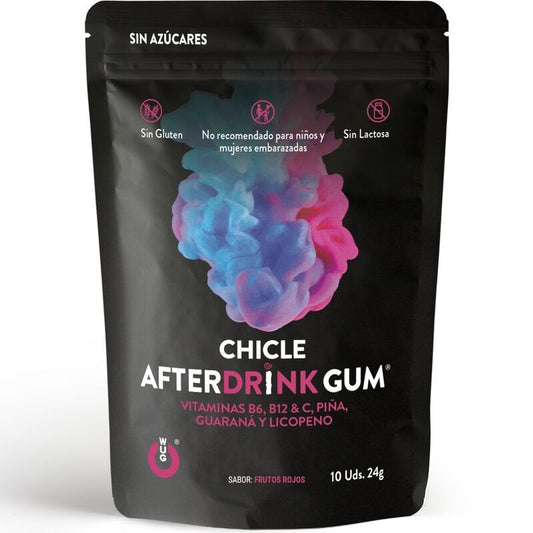 Pacchetti di WUG GUM - After Drink Hangover, 10 unità di gomme da masticare per il recupero post-birra.