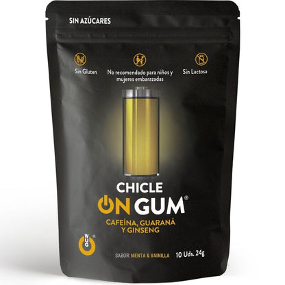 Gusto di chewing gum WUG GUM con caffeina, ginseng e guarana, confezione da 10 pezzi, snack energizzante e rinfrescante.