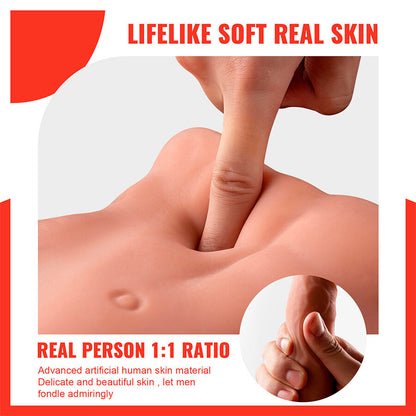 Dildo realistico XISE Bertlett, 18 cm, con design anale e masturbatore, in posizione frontale, con spinta.