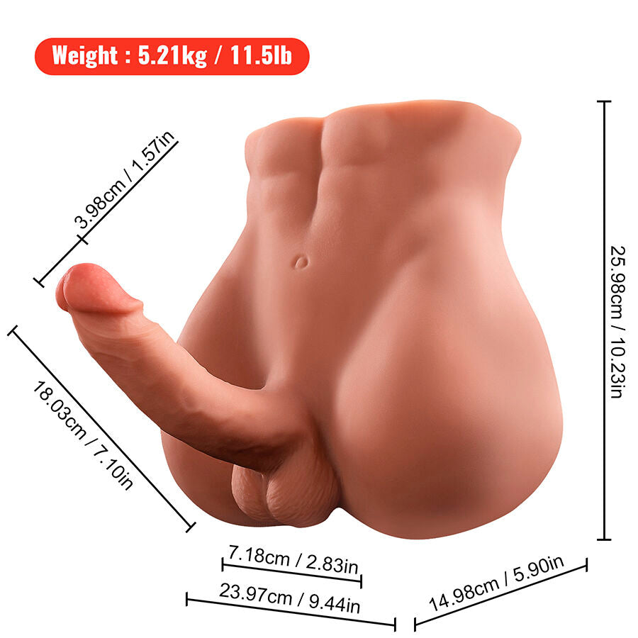 Dildo realistico XISE Bertlett, 18 cm, con design anale e masturbatore, in posizione frontale, dettagli realistici e anatomici.