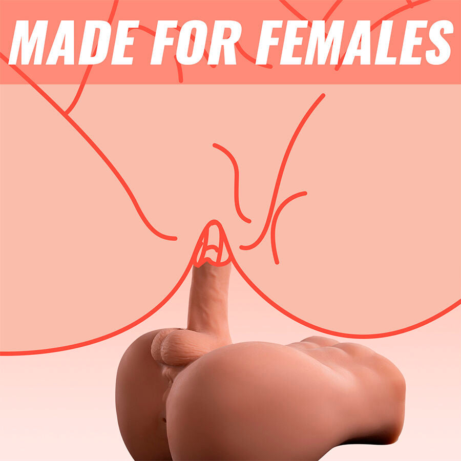Dildo realistico XISE Bertlett, masturbatore anale con spinta, 18 cm, per uso frontale e stimolazione anal.