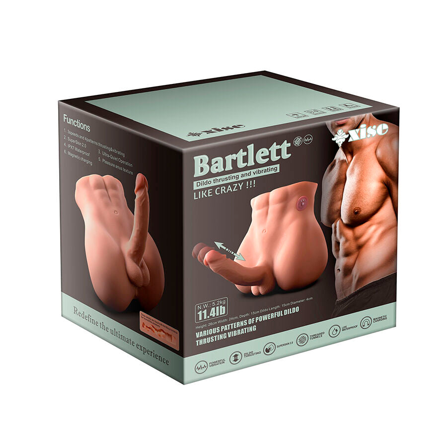 Dildo realistico XISE BERTLET con anello anale e spinta, lunghezza di 18 cm, in posizione frontale, dettagli realistici