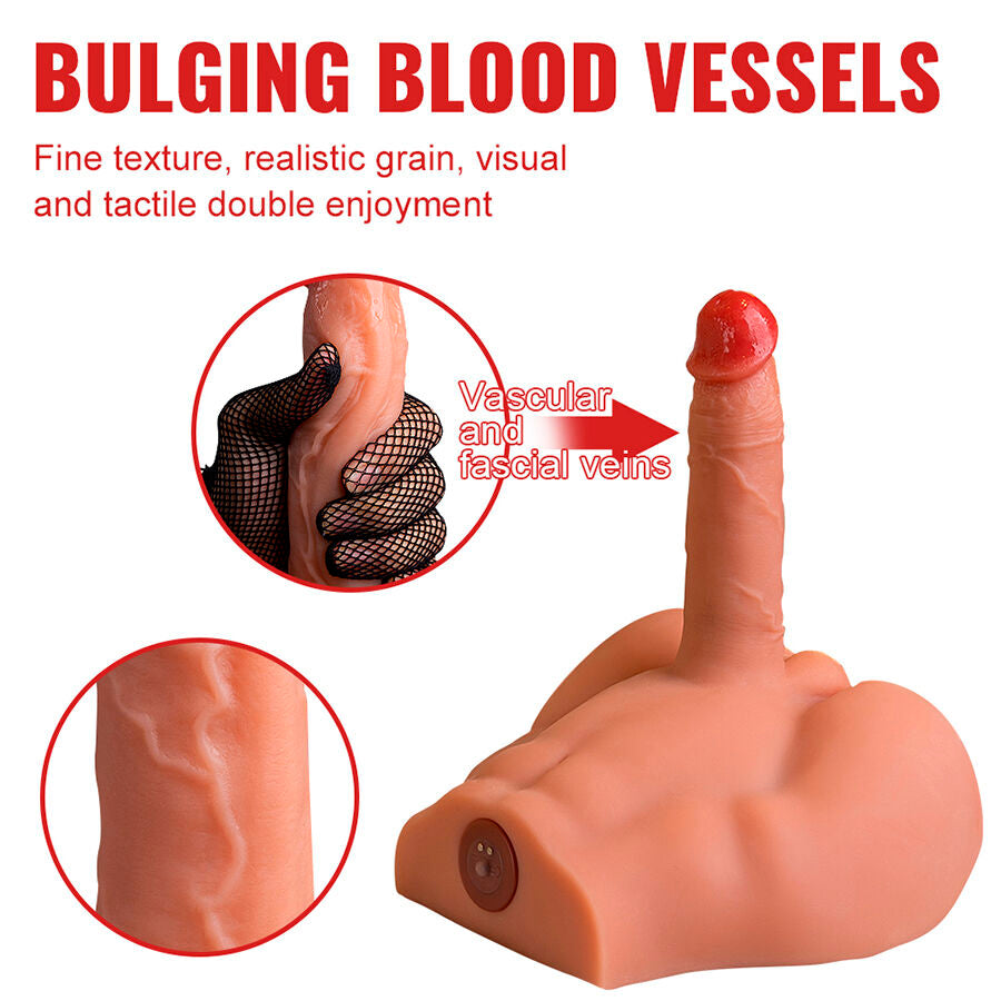 Dildo realistico XISE Peel Ass, masturbatore con spinta, lunghezza 17,5 cm, posizionamento frontale, dettagli realistici.