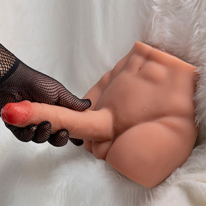 Dildo realistico XISE Peel, masturbatore con spinta, lunghezza 17,5 cm, ideale per uso frontale, in dettaglio su immagine.