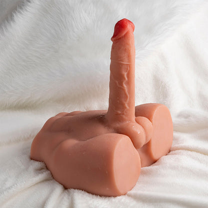 Dildo realistico XISE Peel, masturbatore con spinta, posizione frontale, lunghezza 17,5 cm, design dettagliato e morbido.