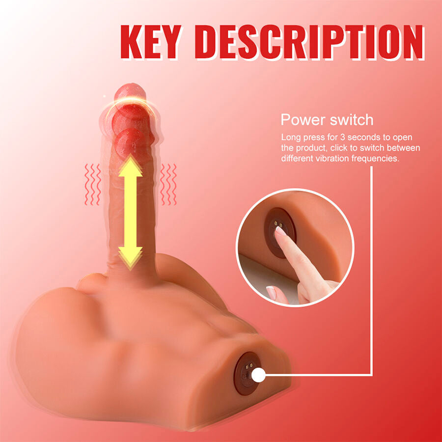 Dildo realistico XISE Peel, masturbatore con spinta, in posizione frontale, lunghezza di 17,5 cm, design dettagliato.