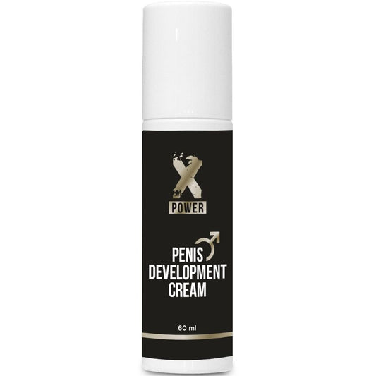 Crema XPOWER per lo sviluppo del pene, 60 ml, bottiglia con tubo, confezione con etichetta e logo del brand XPOWER.